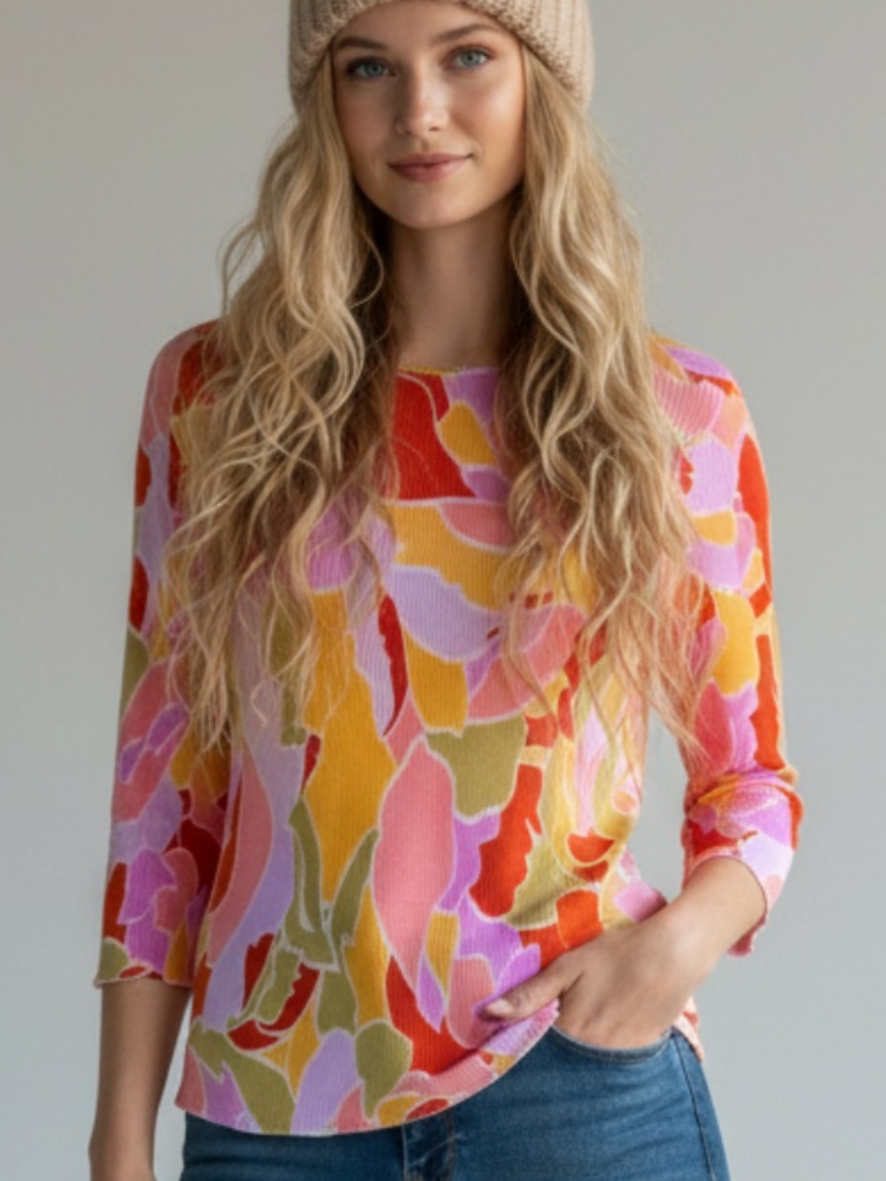 HALOGEN Colorful Abstract Women's Top
